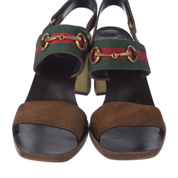 Gucci Slingback Block Heel Sandal with Signature Accent - Brown/Green/Red - Picture 3 of 5